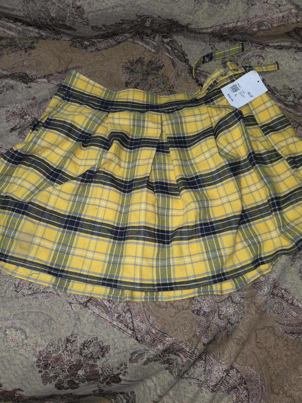 Yellow Plaid Pleated Mini Skirt